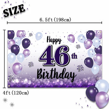 LASKYER Happy 46th Birthday Decorations,46th Purple Balloon Large Birthday Banner Backdrop Sign,46 Years Old Bday Party Supplies