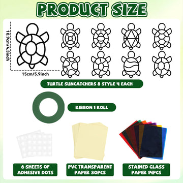 QOUBAI 32 Sets Turtle Suncatchers Craft Kit DIY Window Stained Glass Effect Sea Animals Paper Crafts for Home School Classroom D