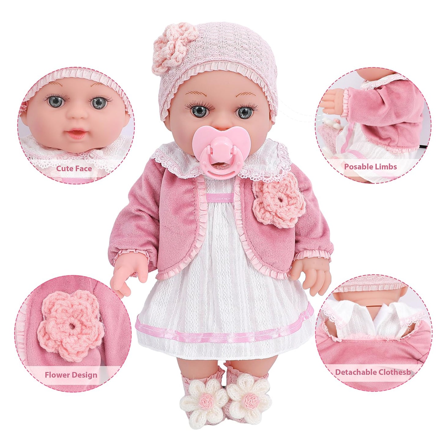 Dotvosy 12'' Girl Baby Dolls Playset Adoption Baby Doll With Clothes Accessories Include Outfits,Pacifier,Disposable Diaper,Blan