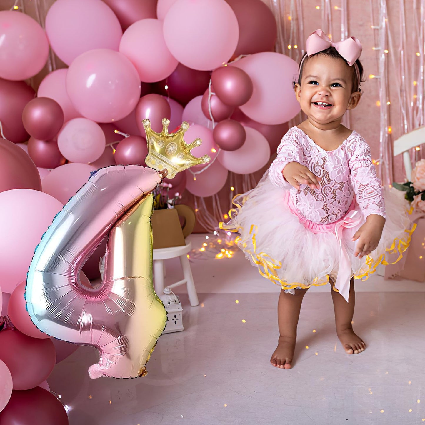 4 Number Balloon Rainbow 40 Inch Big Foil Crown Helium 4Th Balloons For 4 Year Old Boy Girl Birthday Party Decorations Wedding A