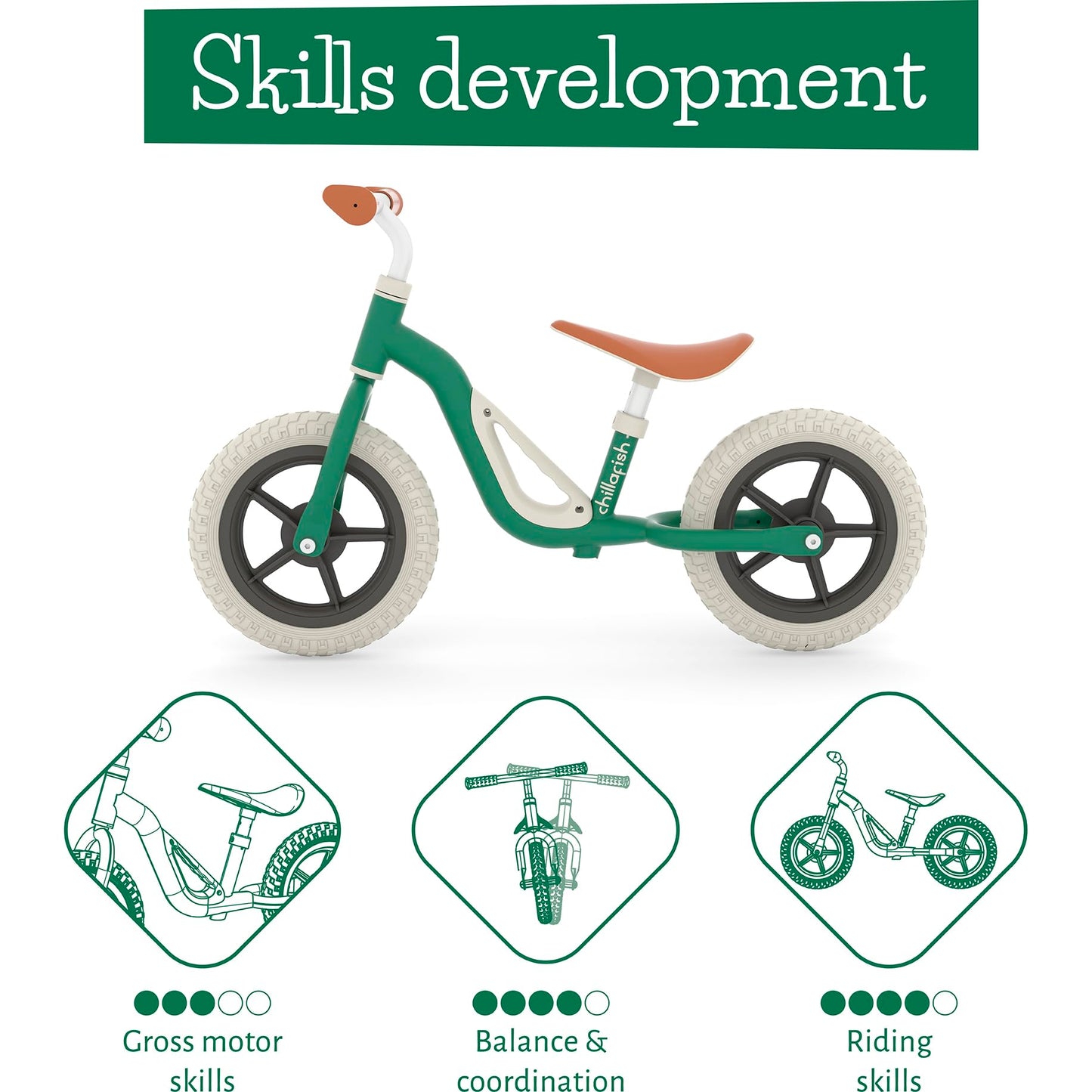 Chillafish Charlie Toddler Balance Bike, Lightweight 10-Inch Bike For Boys & Girls 2 To 4 Years Old, Adjustable Seat, Carry Handle & No-Puncture Tires, Forest