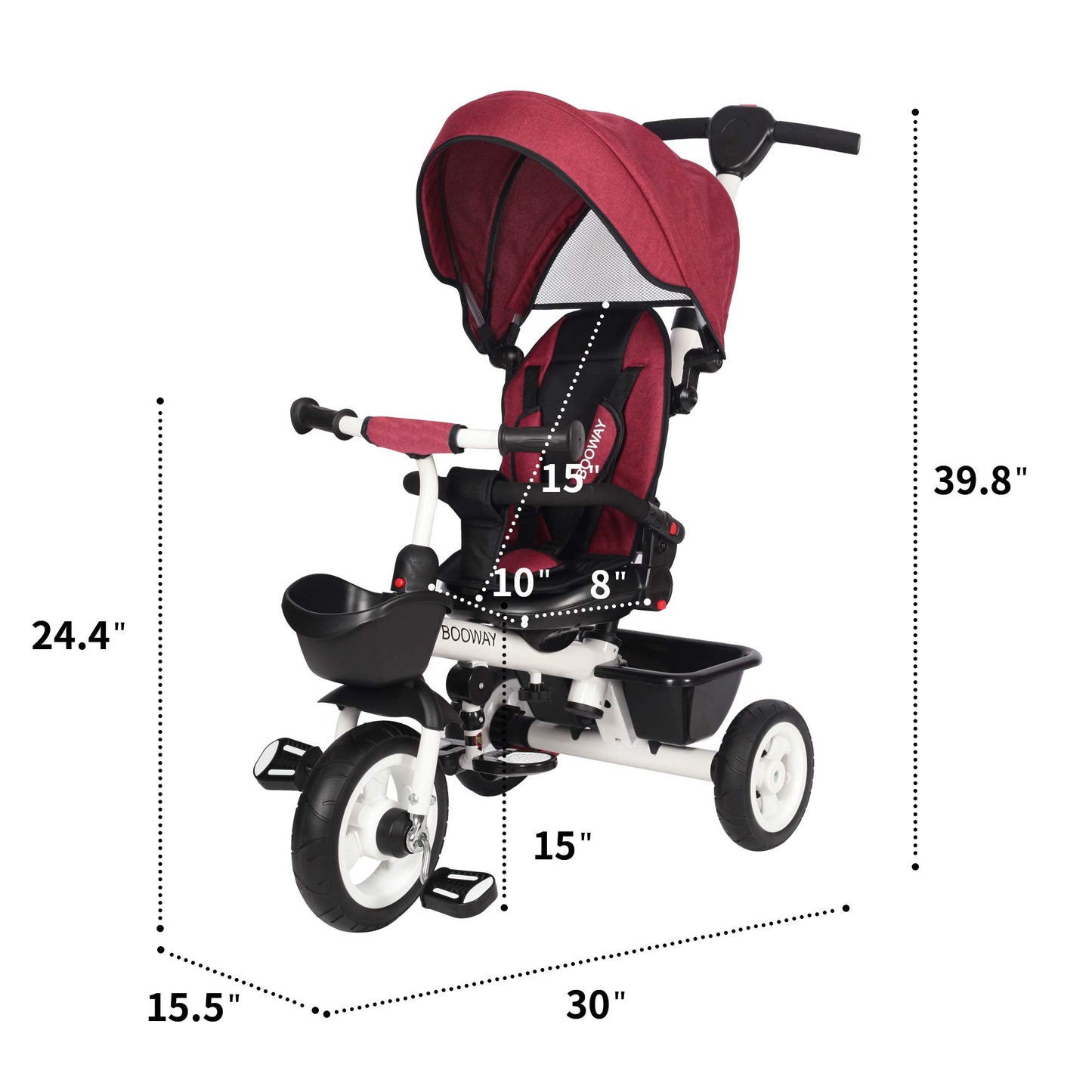 BOOWAY Baby Trike, 6-in-1 Kids Stroller Tricycle with Adjustable Push Handle, Removable Canopy, Safety Harness for 6 Months - 5