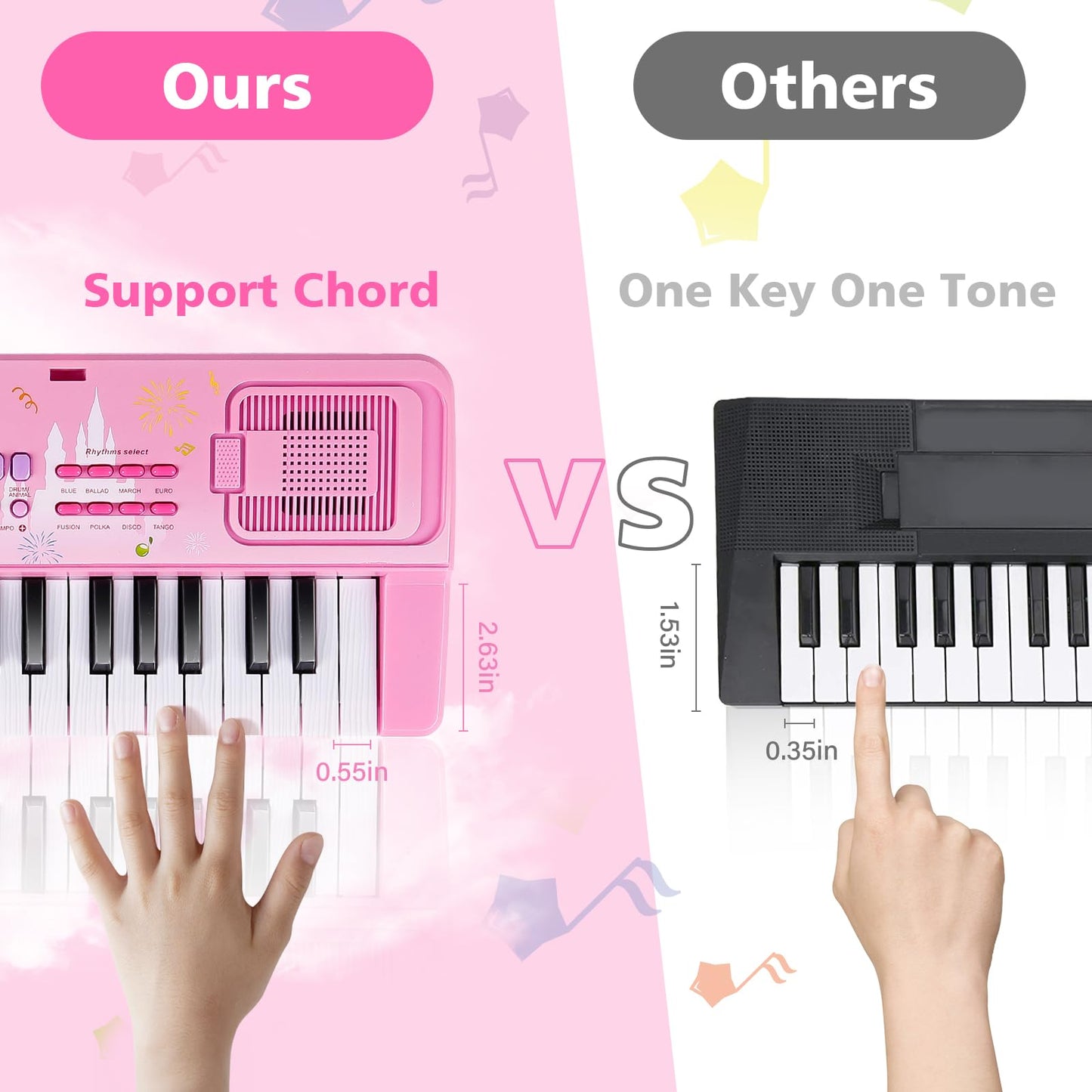 M Sanmersen Kids Piano Keyboard, 37 Keys Electronic Piano With Music Book Bracket, Musical Toy For Toddlers 1-8 Years, Christmas Birthday Gifts For Boys Girls, Pink