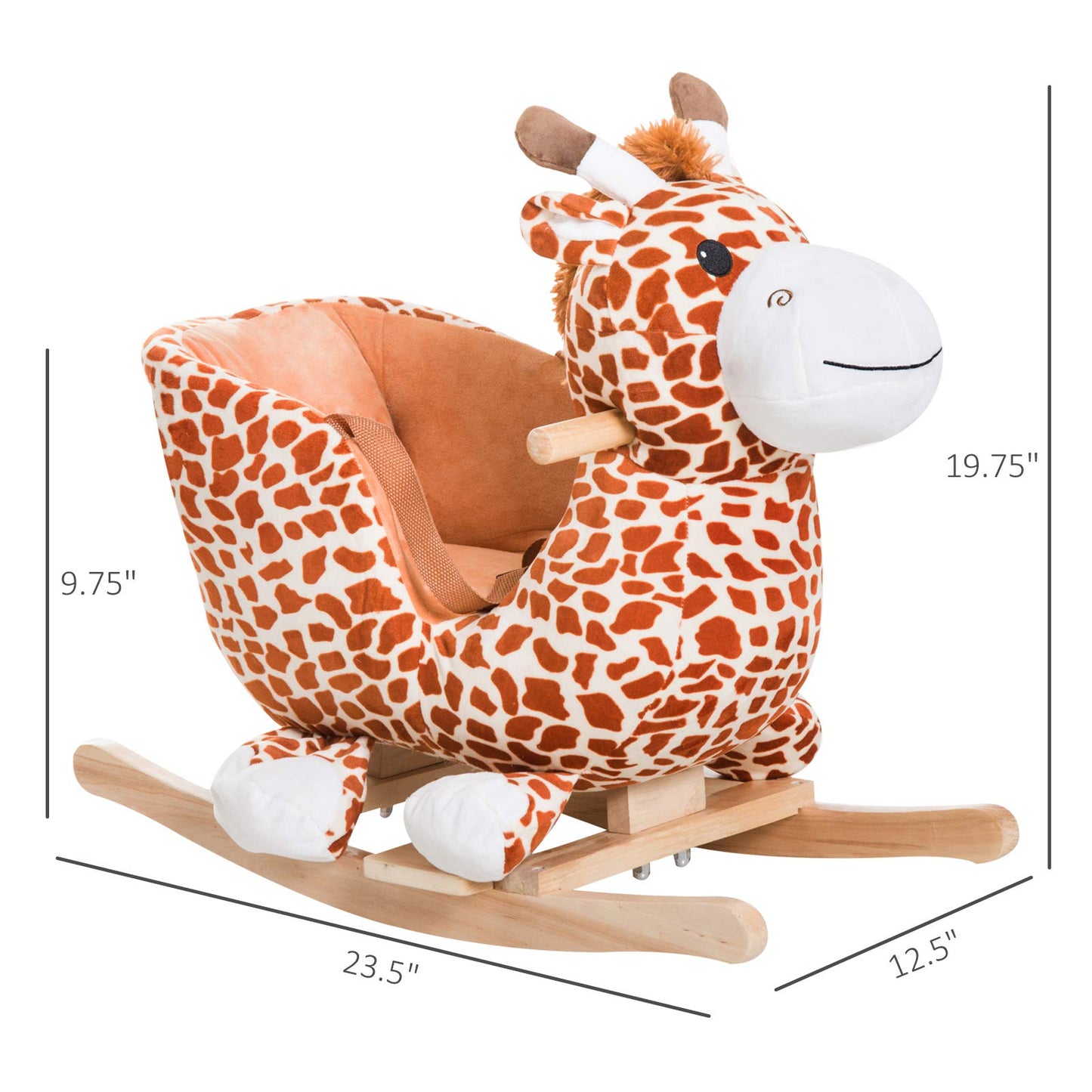Qaba Kids Plush Ride-On Rocking Horse Toy Giraffe Style With Song For 18-36 Months, Brown