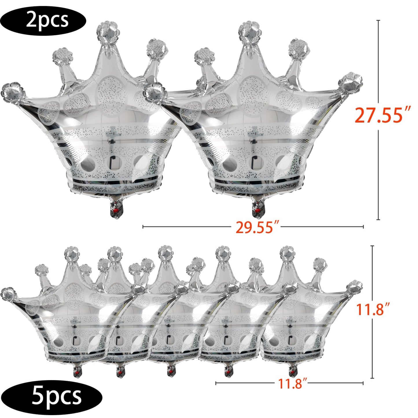 7Pcs Crown Balloons Silver Foil Crown Balloon For Birthday Wedding Party Baby Shower Decorations Anniversary Supplies 2 Large And 5 Small Size