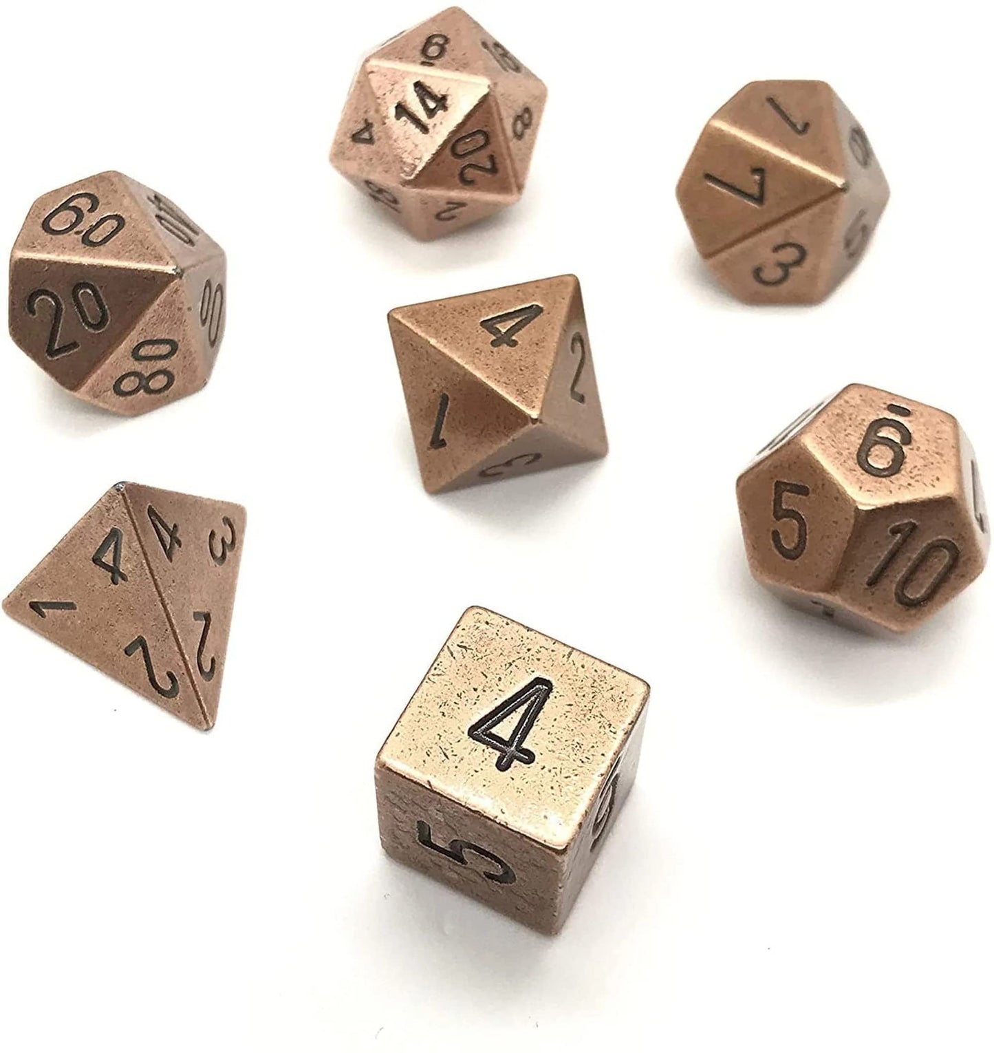 chessex Manufacturing cHX27024 Metal Dice with Black Numbers - copper Set of 7