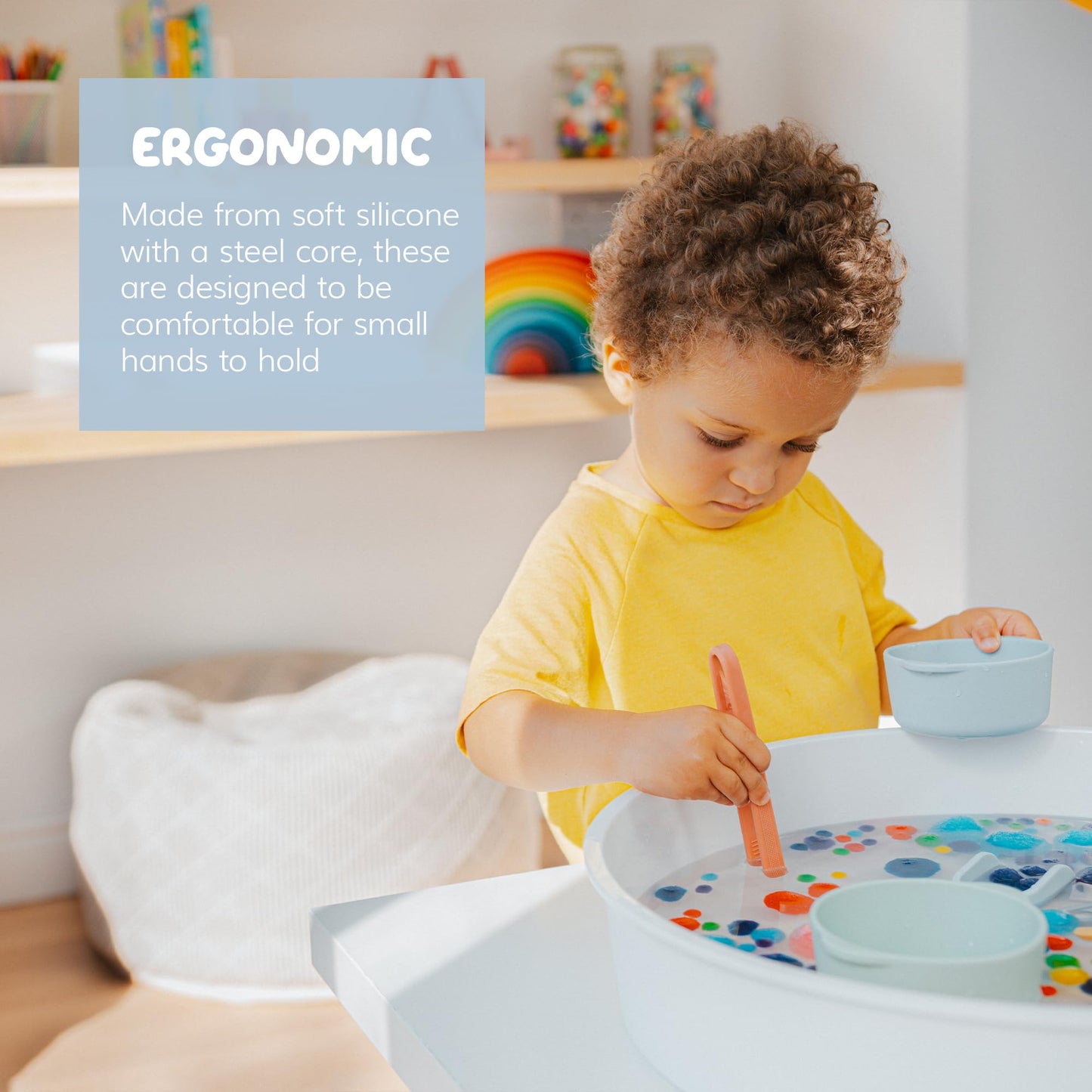 Inspire My Play 3 X Natural Silicone Mini Tongs For Kids - Kids Tweezers For Fine Motor - Small Toddler Tongs - Preschool Kid Tongs - Child Sensory Toys And Accessories