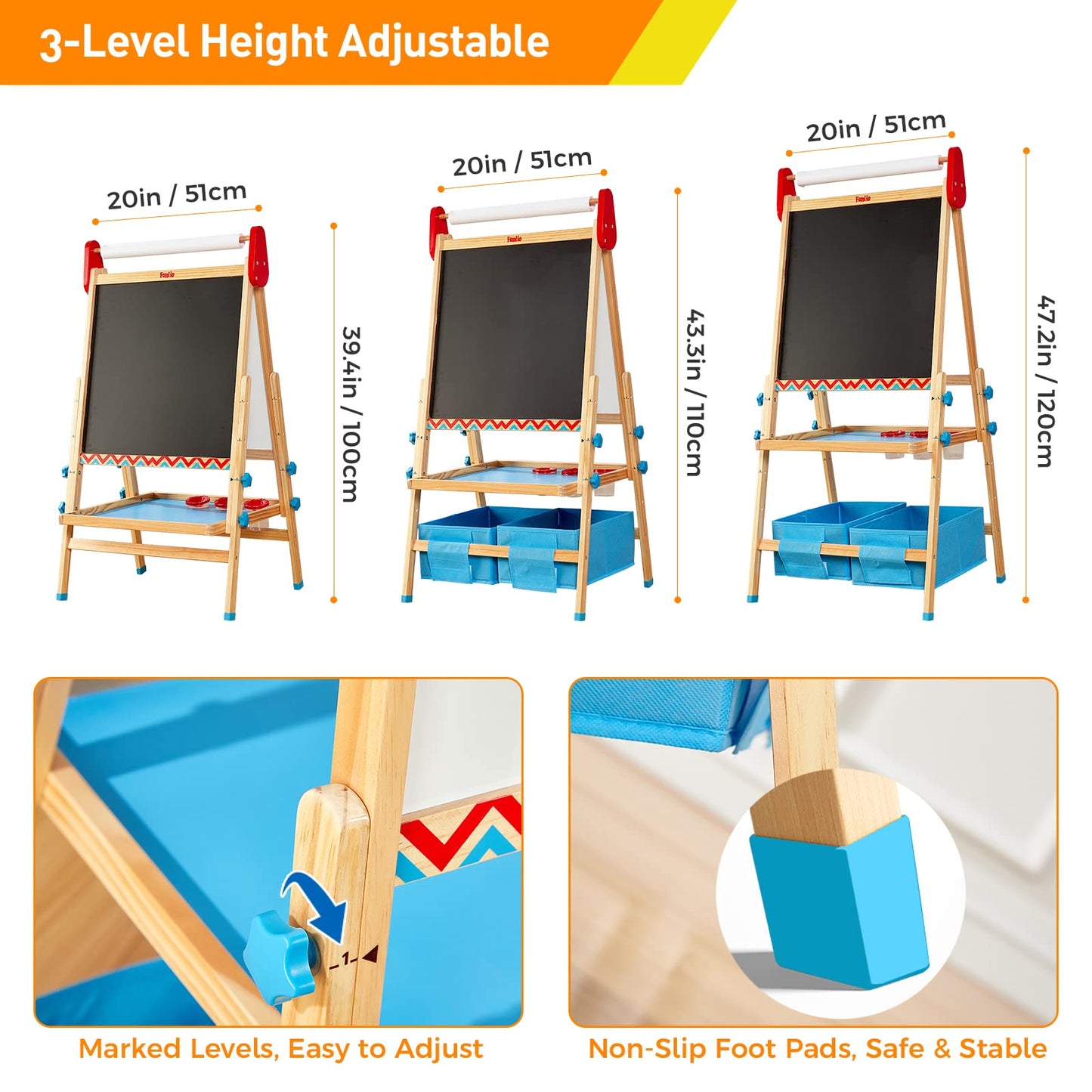 FUNLIO Anti-Warping Kids Art Easel, 3 Height Adjustable for Kids Aged 2-8, All-in-One Toddler Easel with Paper Roll & Erasable F