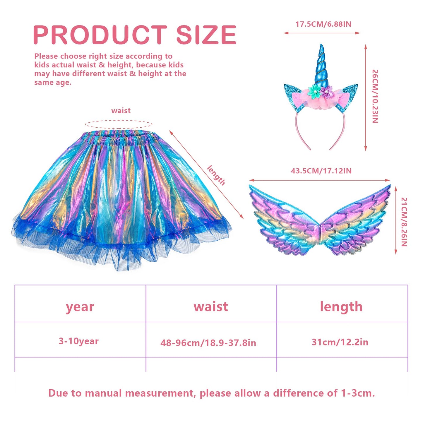 Hifot Unicorn Costume Kids Tutu Skirt For Girls With Unicorn Wings Headband Unicorn Dress For Birthday Outfit Halloween