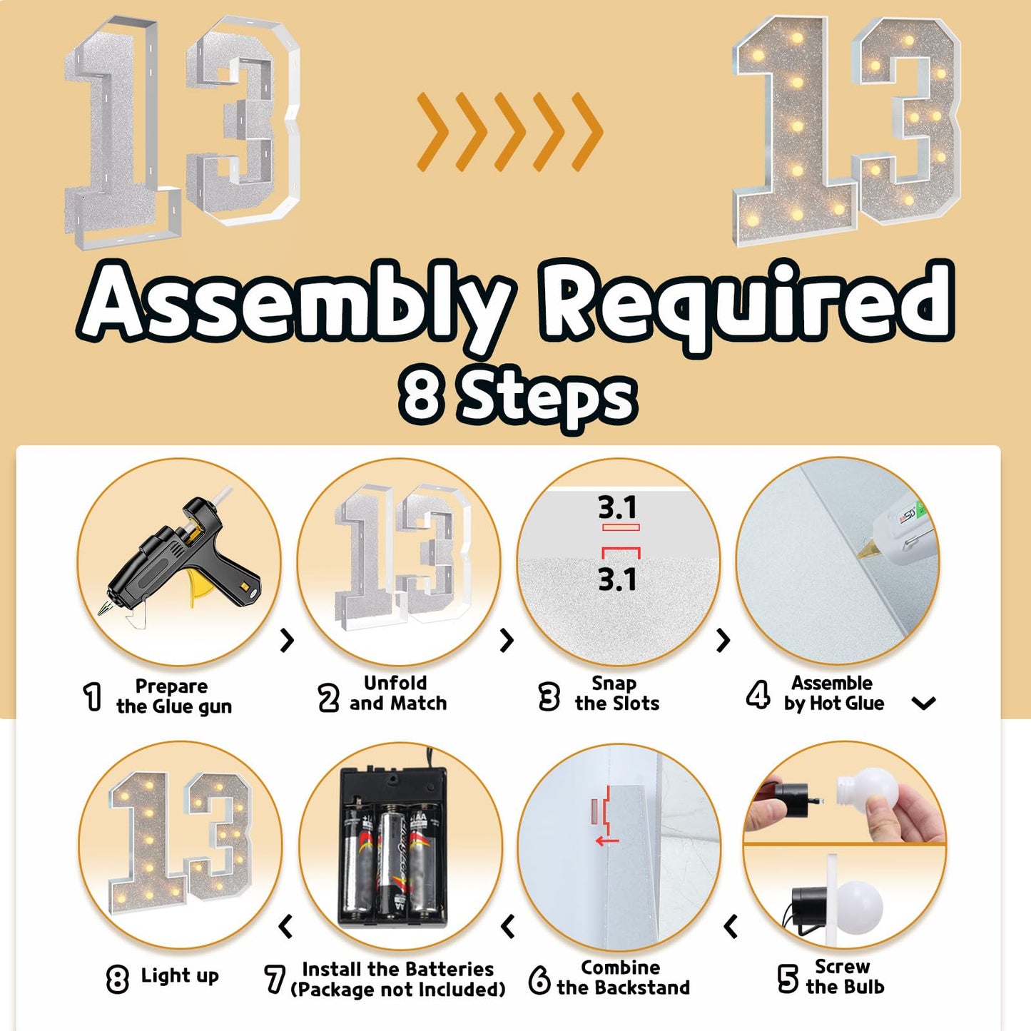 Imprsv 3Ft Silver 13Th-Birthday Decorations Numbers: 13Th Birthday Party Anniversary Decorations Large Light Up Numbers 13 For G
