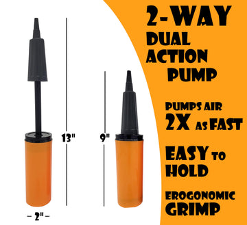 OODELZ Balloon Pump Hand Held Kit, Inflator Air Pump for Balloons - 2 Way Manual Dual Action - Plus Accessories for Kids Party,