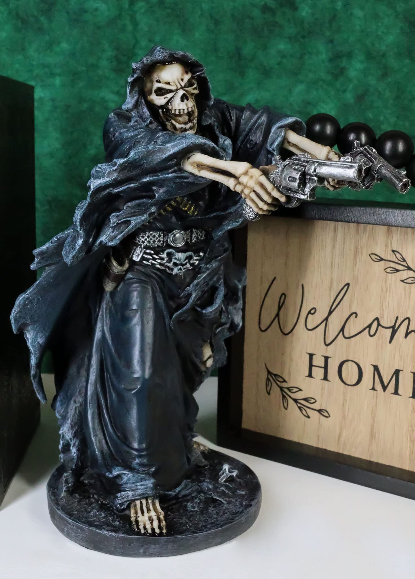 Ebros Gift Gothic Grim Reaper Skeleton Assassin With Dual Pistols Figurine 9' Tall Day Of The Dead Dod Skulls Ossuary Macabre Graveyard Spooky Halloween Death Reapers Decor Statue