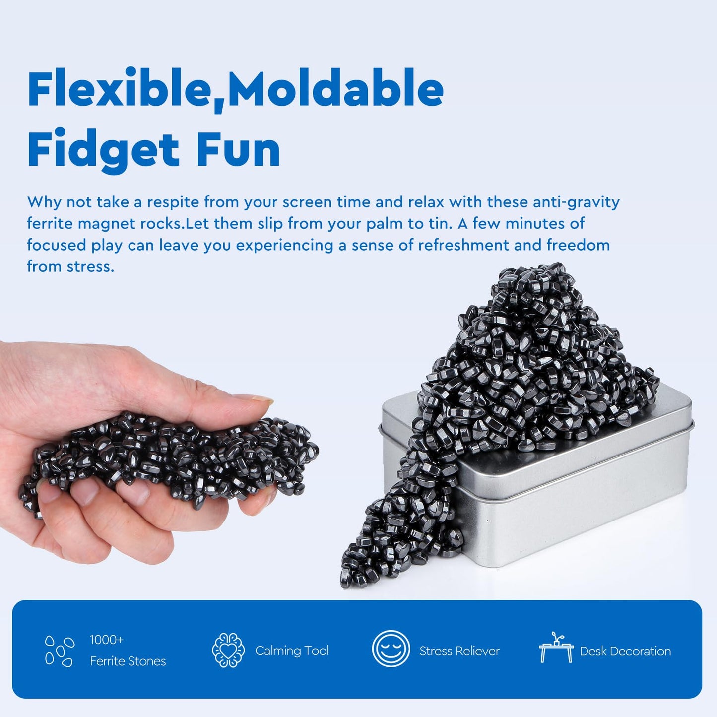 Dyrdm Ferrite Putty,Black Over 1000 Smooth Ferrite Stones, Stocking Stuffer & Fidget Gifts, Satisfying Irregular Ferrite Rocks,