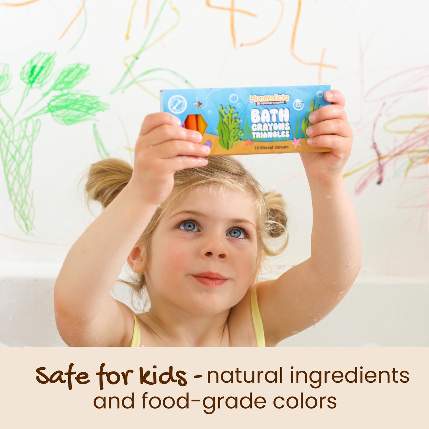 Honeysticks Triangle Bath Crayons Non Toxic (10 Pk) For Toddlers 1-3 And Kids 4-8, Natural Beeswax Crayons, Food-Grade Colors, Fragrance Free, Easy Grip Triangular Shape, Bath Toys For Bathtub, Shower