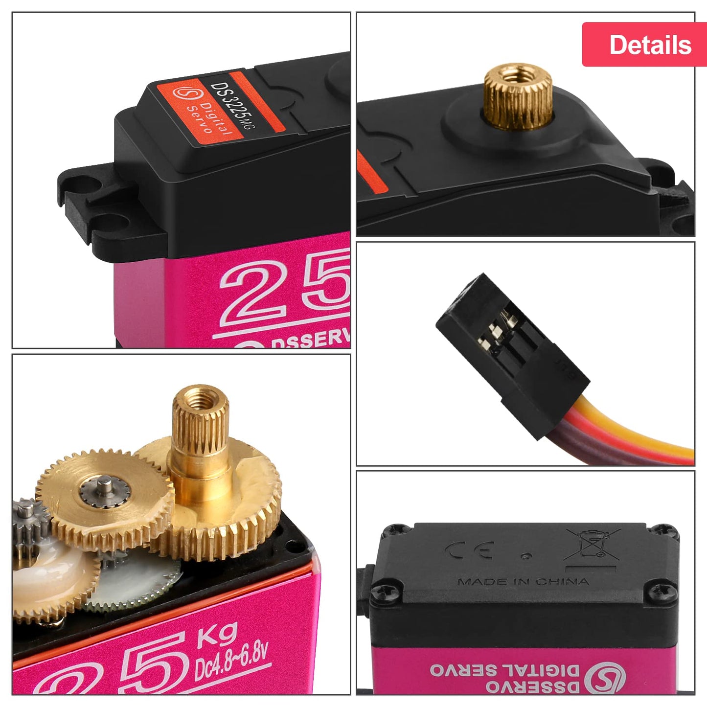 25Kg High Torque Rc Servo Digital Servo Full Metal Gear Waterproof With 2 25T Servo Horn Compatible With 1/6,1/8, 1/10, 1/12 Rc