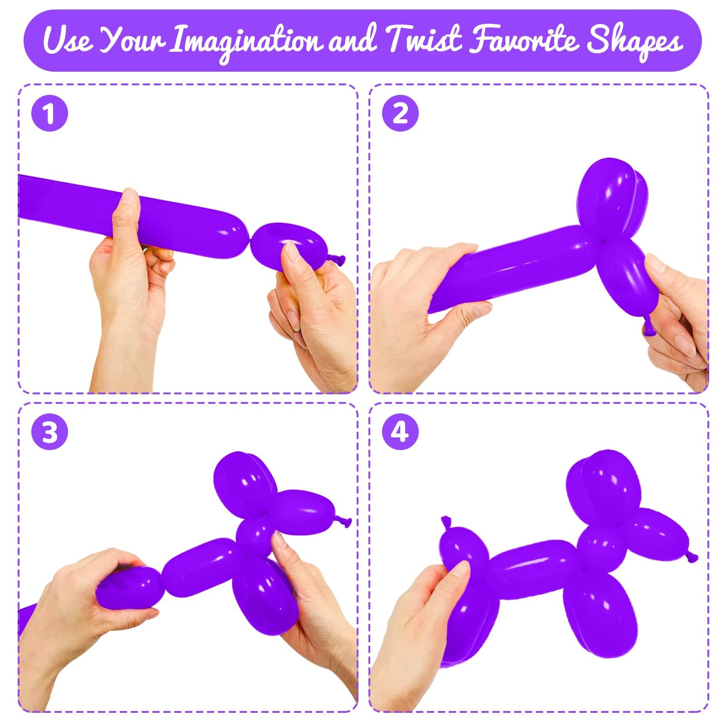 Hykjnbw Purple Long Balloons For Balloon Animals, 260 Balloons Art Kit For Twisting, Skinny Modeling Balloons Supplies For Birth