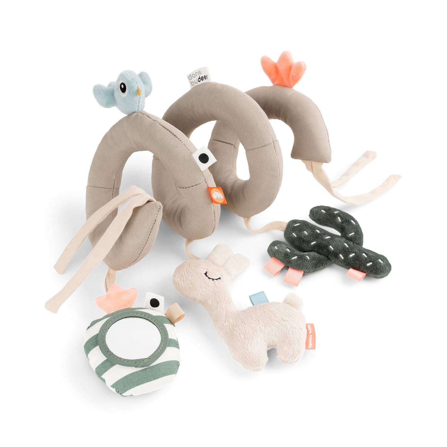 Done By Deer Lalee Sand Activity Spiral Baby Toy - Sensory Cactus, Mirror, And Crinkle Sound For Cots, Car Seats, Strollers, And