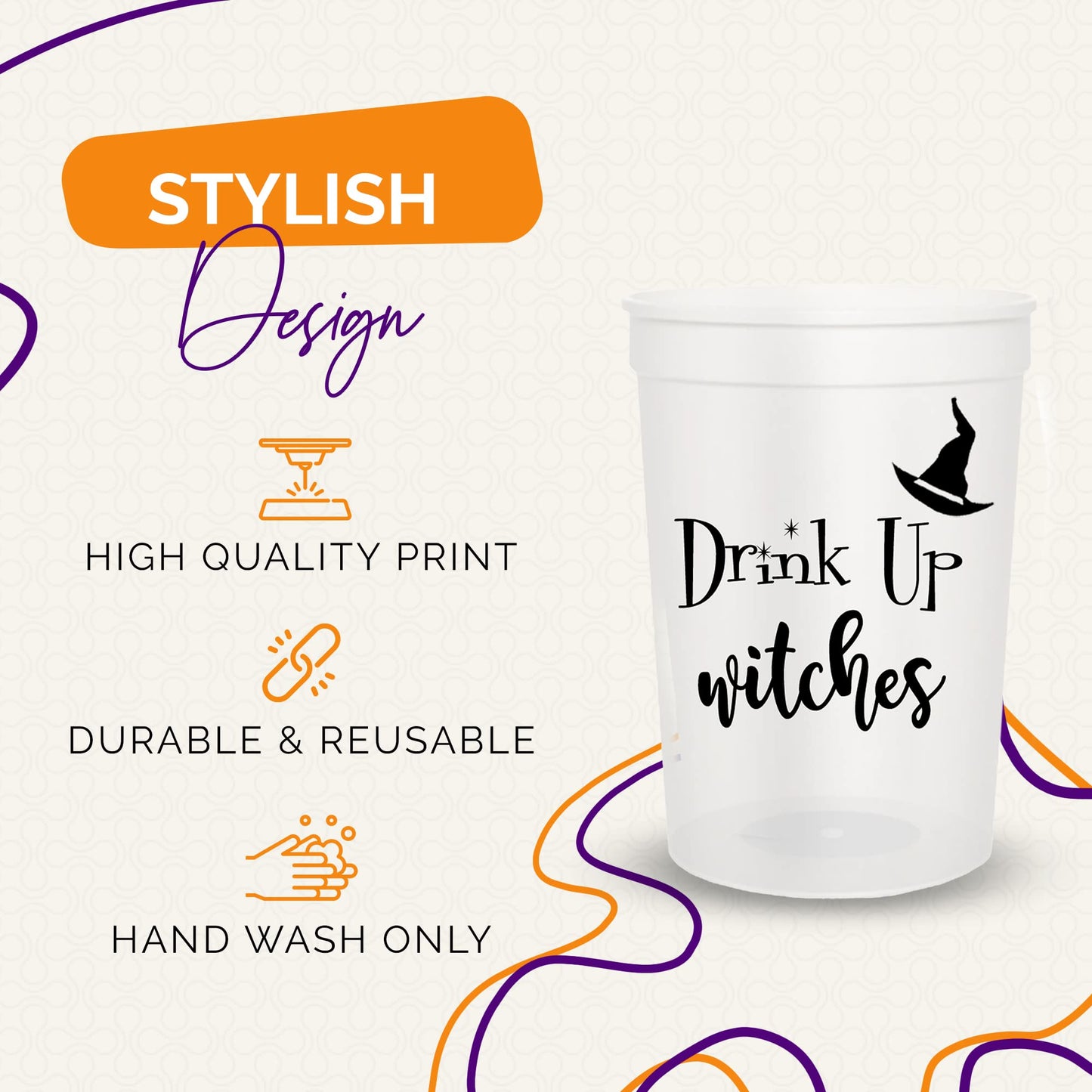 Drink Up Witches Halloween Cups For Adults, Set of 12 Party Cups, 16 Oz Each Reusable Plastic Cup, Halloween Party Favors For Ad