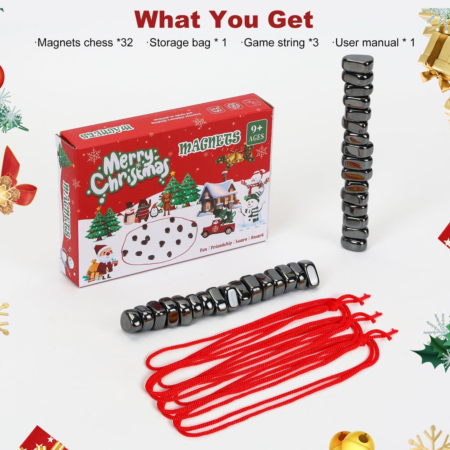 Magnetic Chess Game - 32 Stones With 3 Strings, Portable Educational Brain-Teasing Game, For Kids And Adults, Family Fun Party G