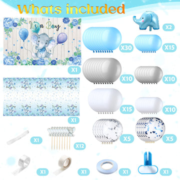 Baby Shower Party Decorations 121 Pieces Elephant Party Supplies Include Backdrop Banner Balloons Tablecloth And Cake Toppers For Baby Shower Gender Reveal Elephant Theme Birthday Party (Girl Style)