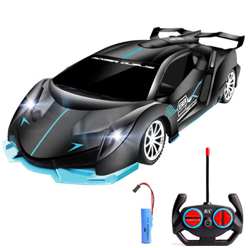 KULARIWORLD 1/18 Scale Remote Control Car for Boys, Fast Rechargeable RC Vehicle, High Speed, Black Blue, Perfect Xmas Gift for Kids