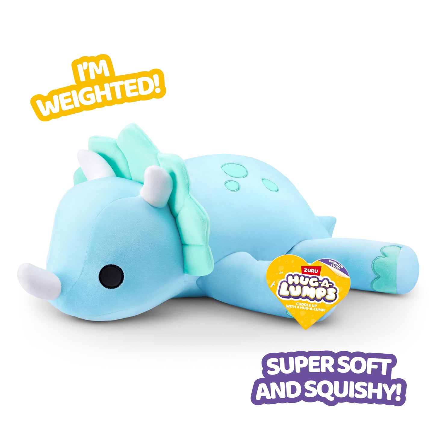 Hug-A-Lumps Dino Weighted Plush 3.3 lbs - Cuddly Anti-Stress Comfort Toy by ZURU, Perfect for Squishy Hugs and Relaxation