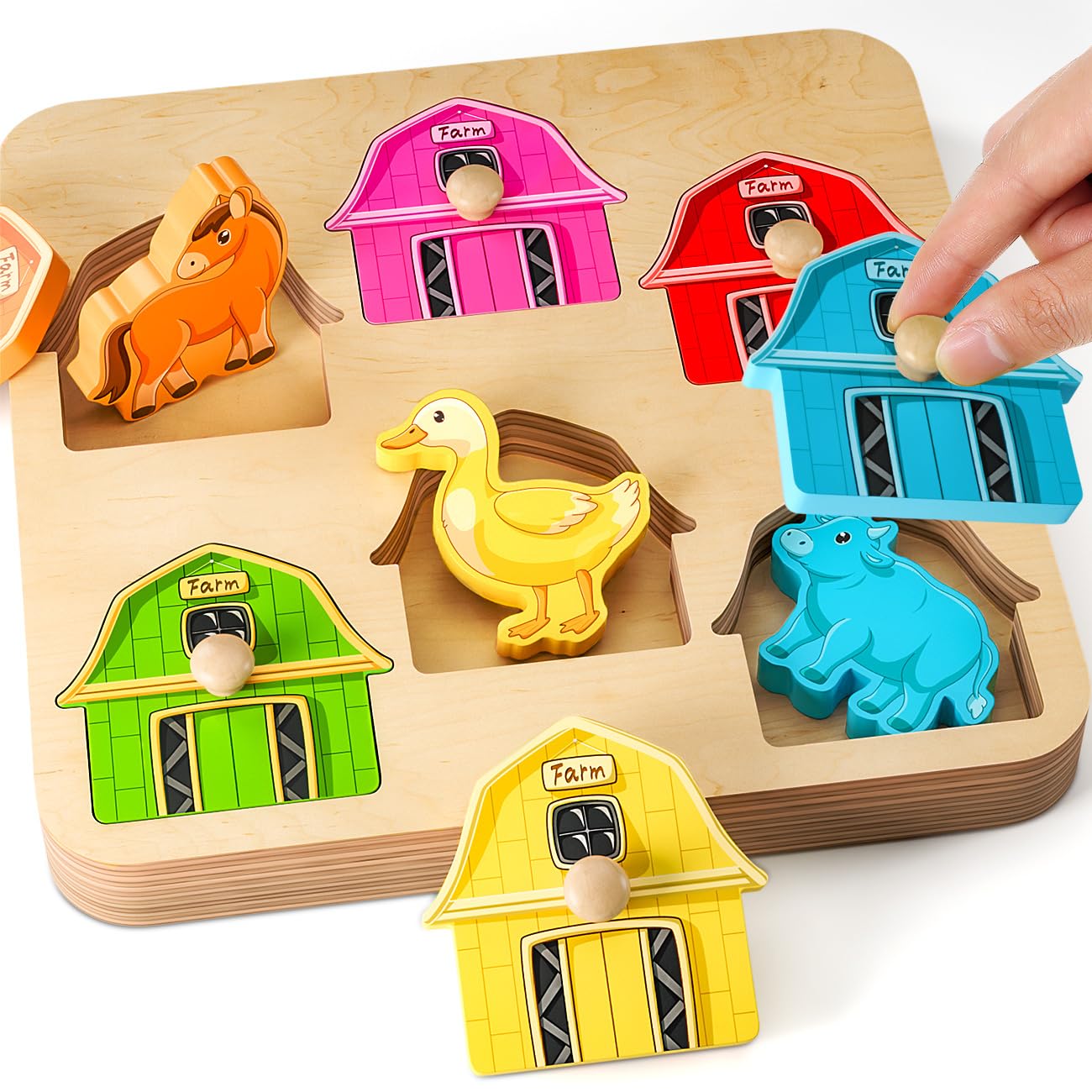 Wooden Puzzles For Toddlers 1-3 : Farm Animal Peg Puzzles, Preschool Learning Activities, Toddler Toys Age 1-2, Montessori Toys For 1 2 Year Old Boy Girl Christmas Birthday Gift