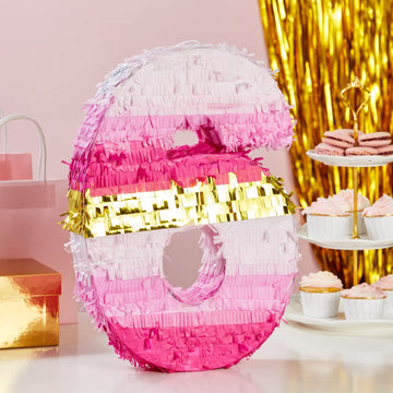BLUE PANDA Pink and Gold Foil Number 6 Pinata - 6th Birthday Party Decoration - Small 16.5 x 11 Inches Candy Holder
