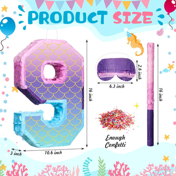 Shappy 16 Inch Purple Mermaid Piñata - Paper Birthday Party Decoration with Stick & Blindfold for Anniversary Celebration