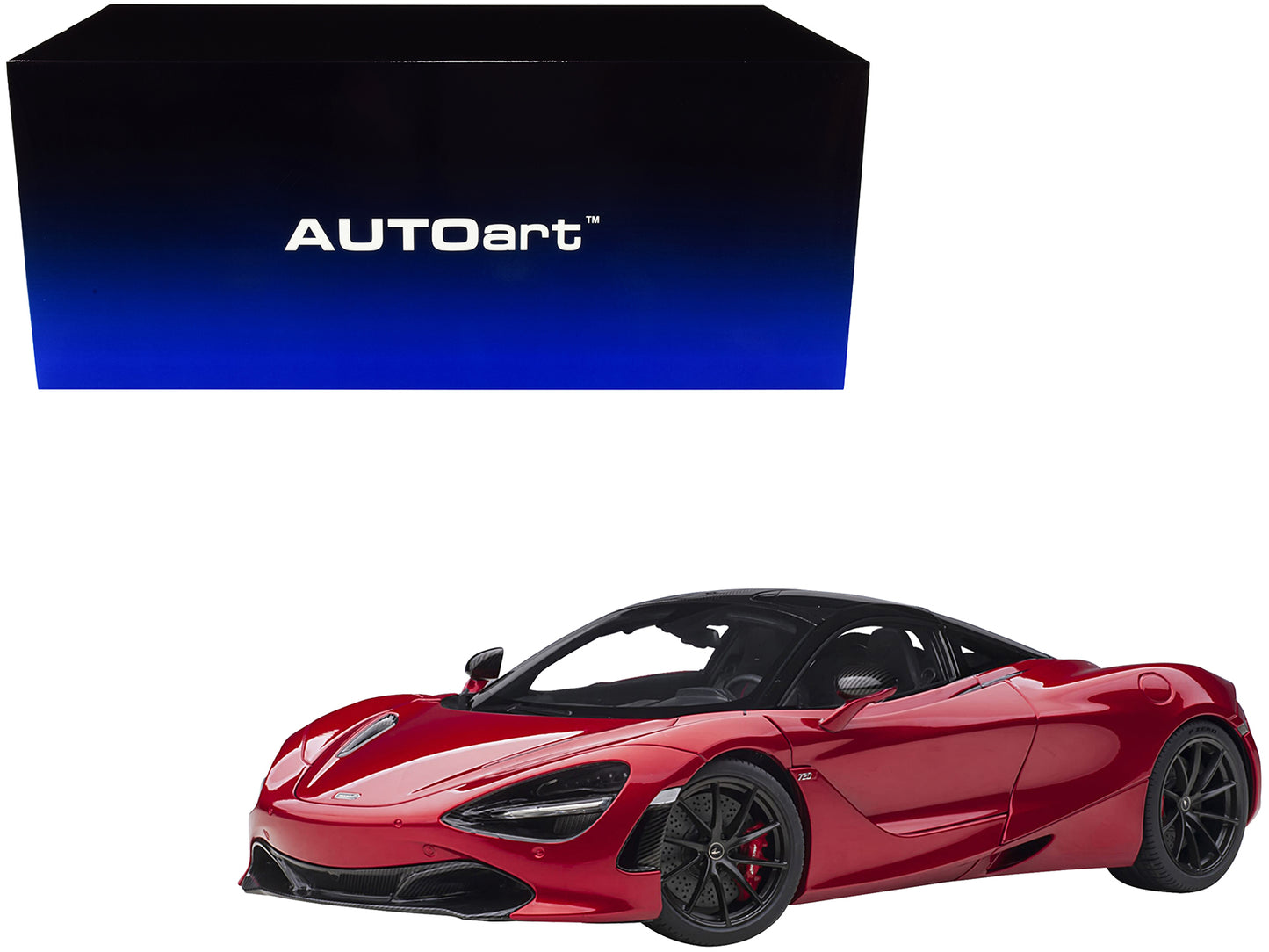 Mclaren 720S Memphis Red Metallic With Black Top And Carbon Accents 1/18 Model Car By Autoart
