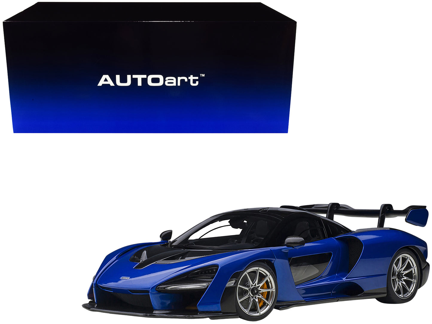 Mclaren Senna Trophy Kyanos Blue And Black With Carbon Accents 1/18 Model Car By Autoart