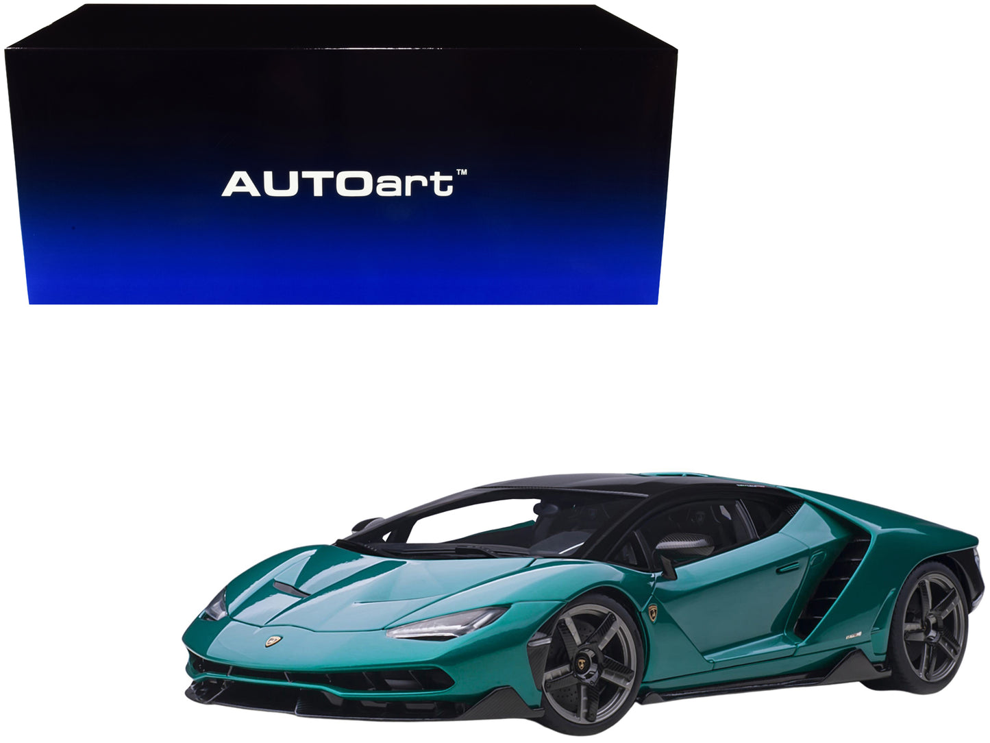 Lamborghini Centenario Verde Artemis / Green Metallic With Carbon Top 1/18 Model Car By Autoart