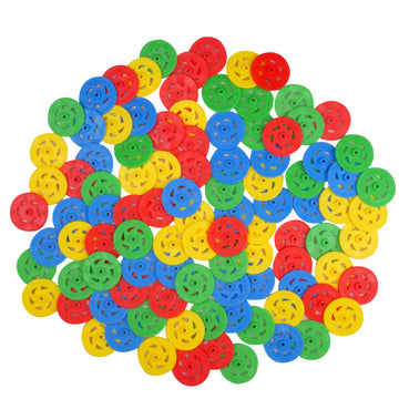 STEM Inventions Plastic Project Wheels - 100 pcs, 1/8" Hole, Multi-Color, Small Wheel Model for Science & Engineering Car Projects