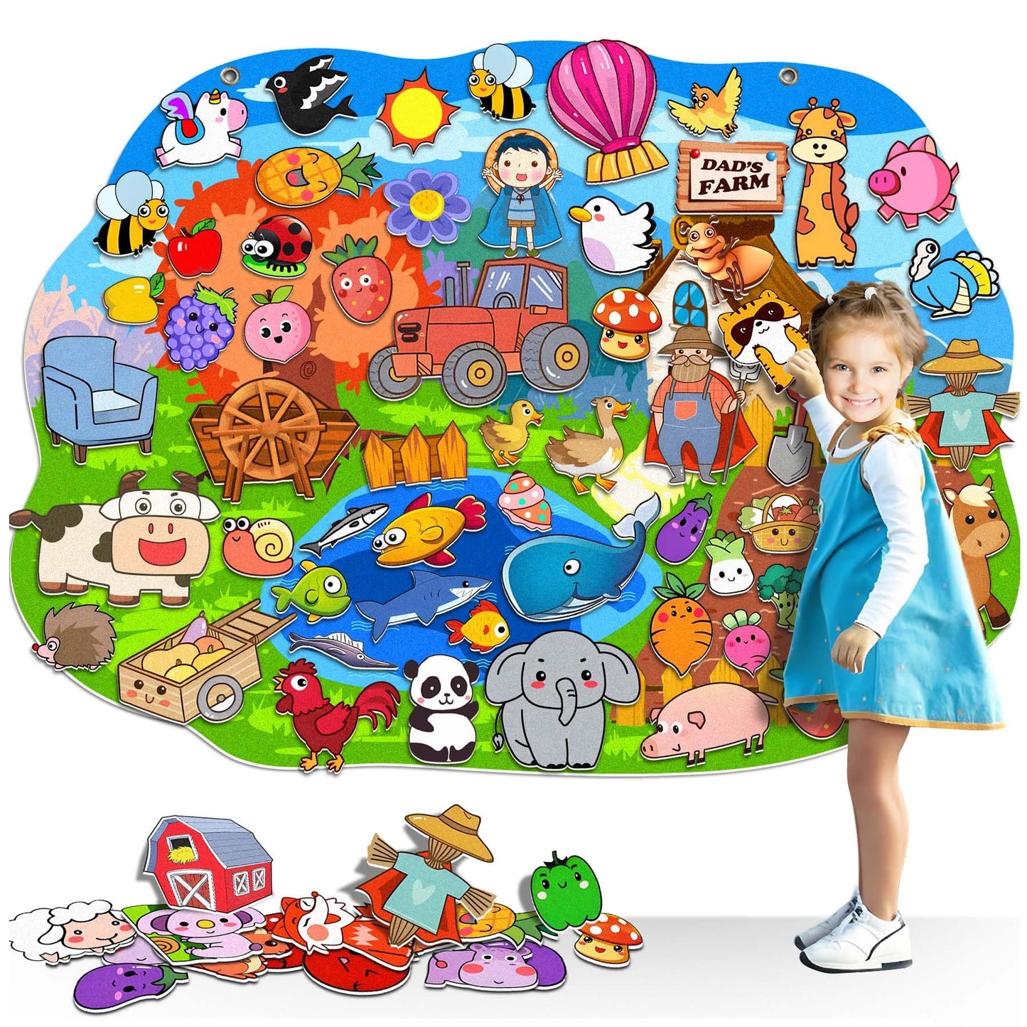 SKOLESK 77 Pcs Farm Animals Felt Story Board Set Preschool Farmhouse Themed Early Learning Storytelling Flannel Board Interactiv