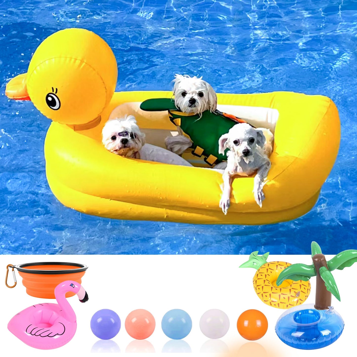 Kucdbun Dog Pool Floats Set, Dog Float Raft With Collapsible Dog Bowl, Non-Toxic Floating Dog Water Toys For Small Dog, Puppy An