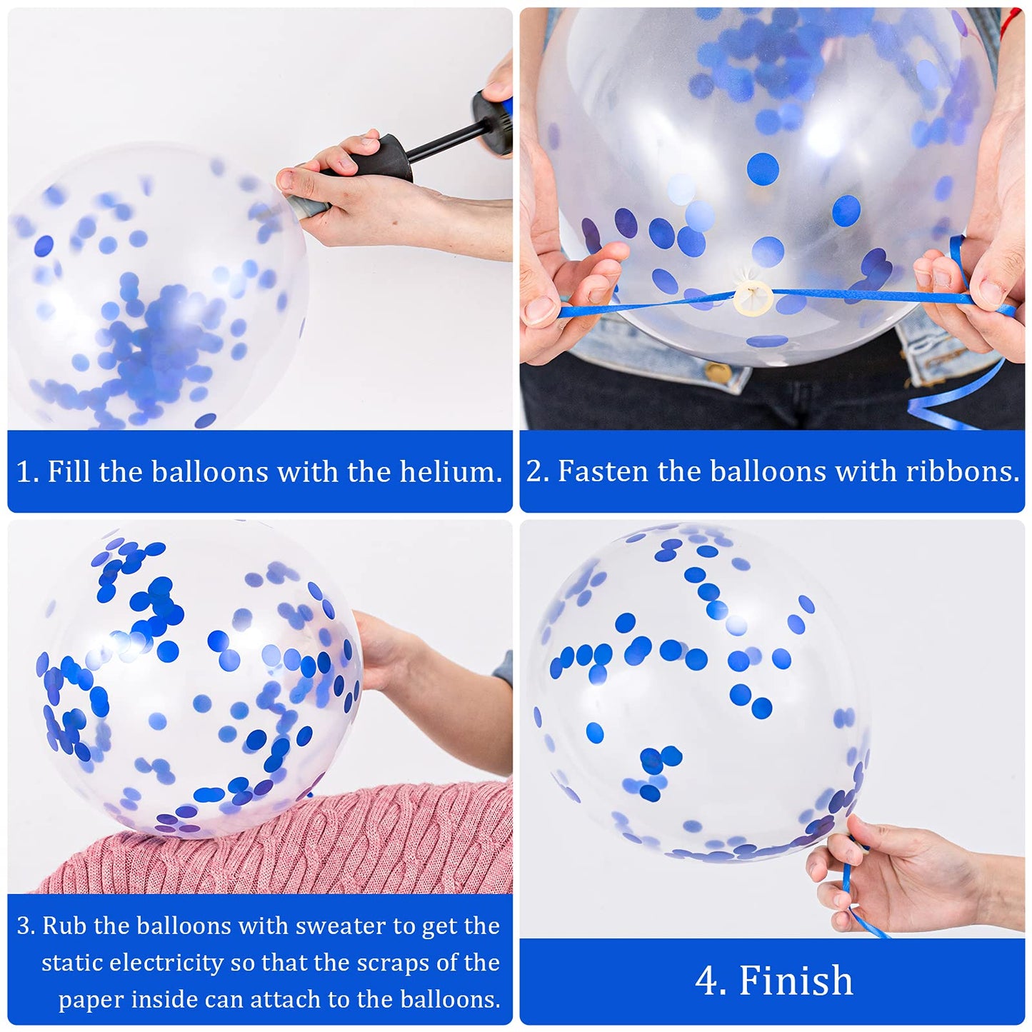 Whaline 60Pcs Graduation Party Balloon Set 7 Designs Blue White Confetti Latex Balloon With 2 Rolls Blue Ribbon Class Of 2024 Grad Cap Congrats Grad Balloon For Graduation Party Decoration Supplies