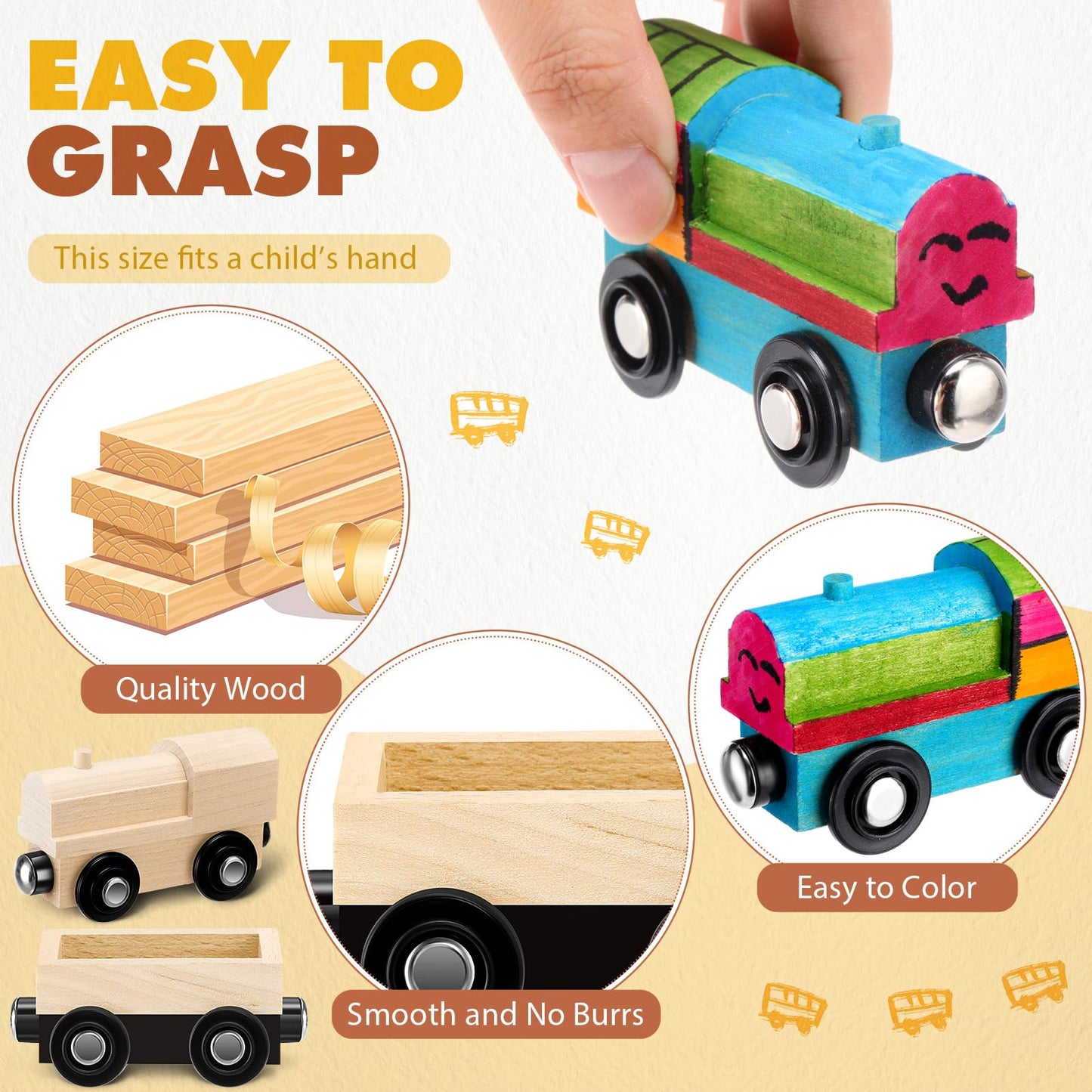 Lenwen 26 Pcs Unpainted Magnetic Wooden Trains Cars Unfinished Party Favors Wood Train Set For Birthday Party Train Theme Supplies Paint Project Craft Diy Decorations(Load Style)