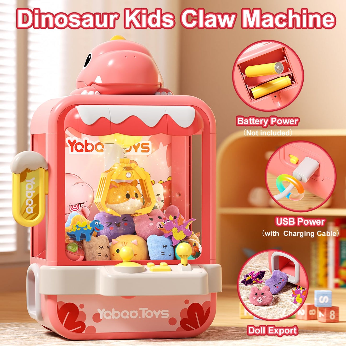 Eohemeral Dinosaur Claw Machine For Kids,Mini Vending Machine Girls With Music.Electronic Prize Dispenser Arcade Game Machine,Cl
