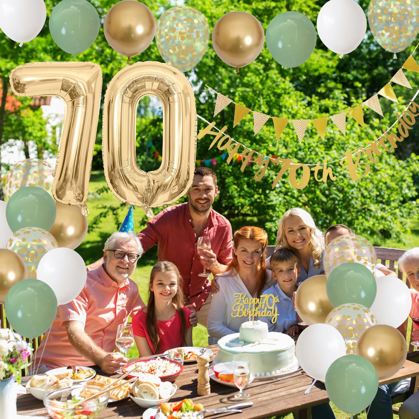 70Th Birthday Decorations For Men Women, Sage Green White Gold Birthday Balloons With Happy 70Th Birthday Banner 70Th Birthday C