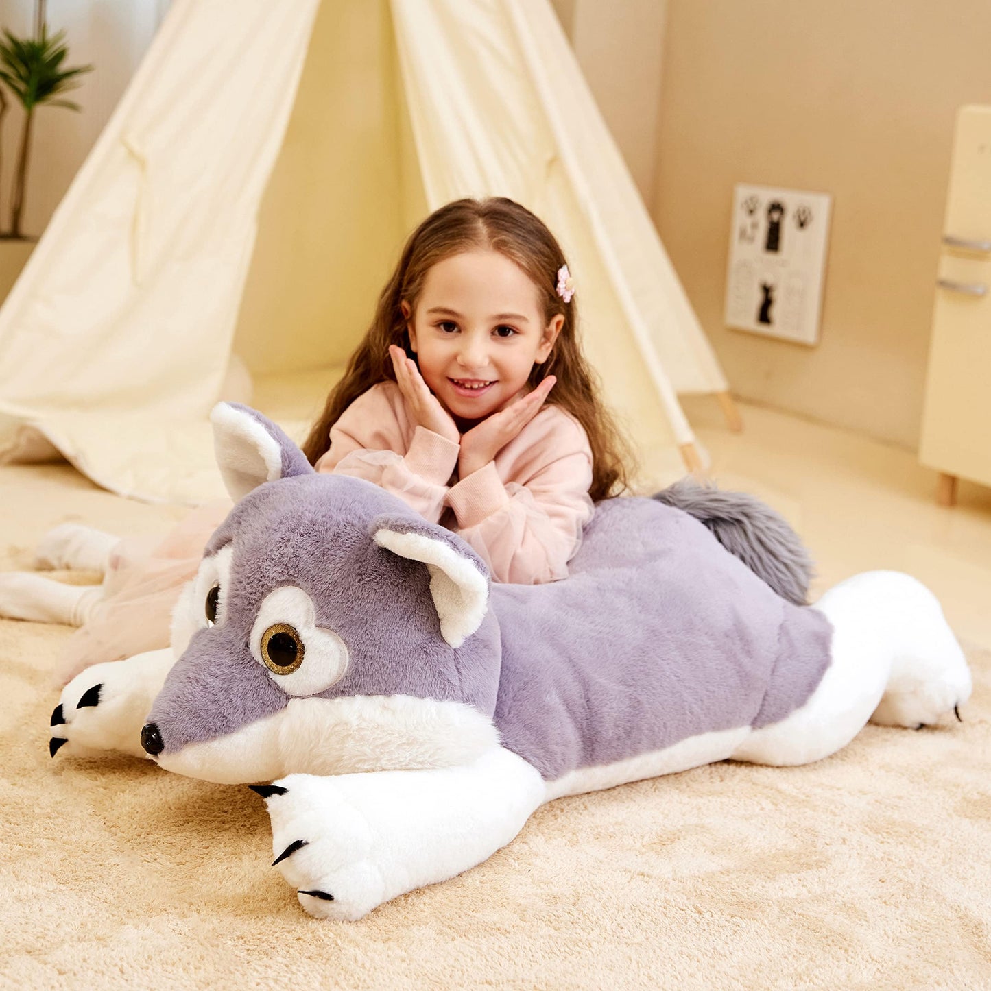 Ikasa Giant Wolf Stuffed Animal Plush Toy, 30' Large Jumbo Plushie Toys For Kids Girls Boys