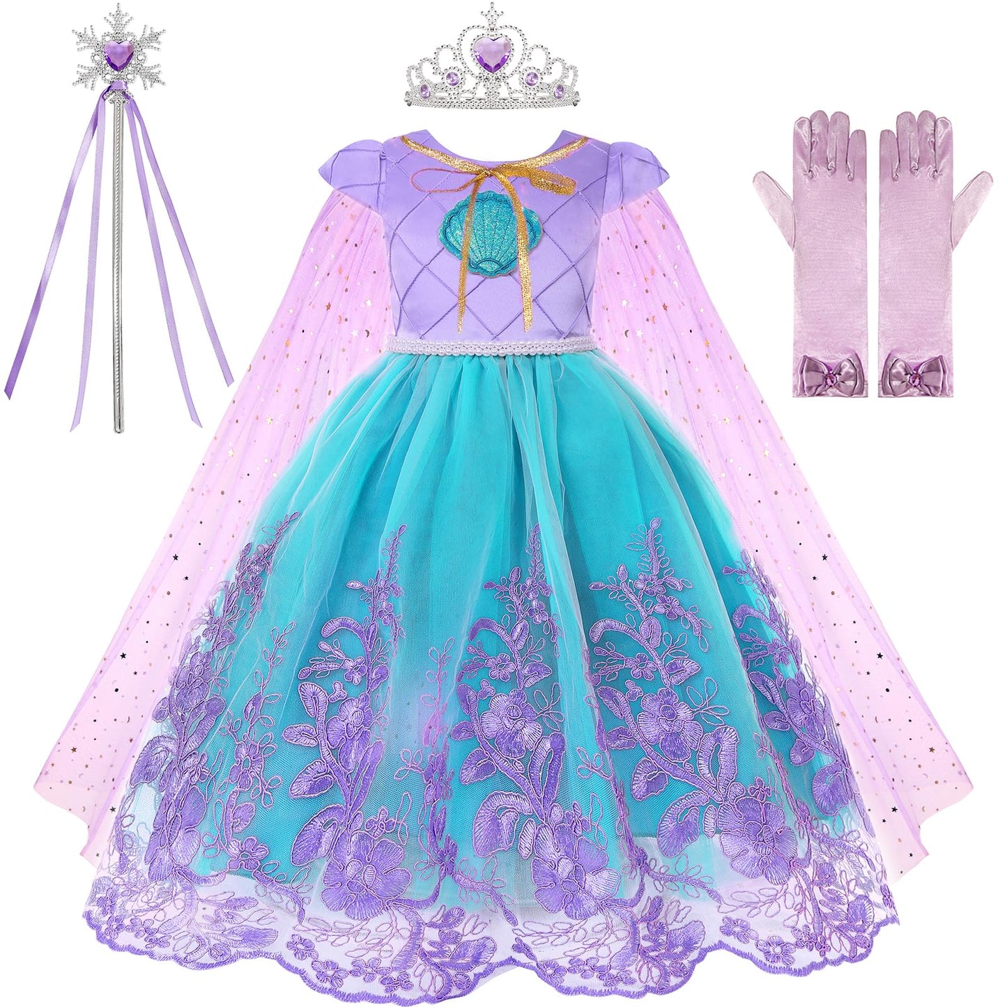 Gorkonpy Mermaid Costume Dress For Girls Light Up Princess Dresses Halloween Party Dress Up For Girls (5-6 Years)