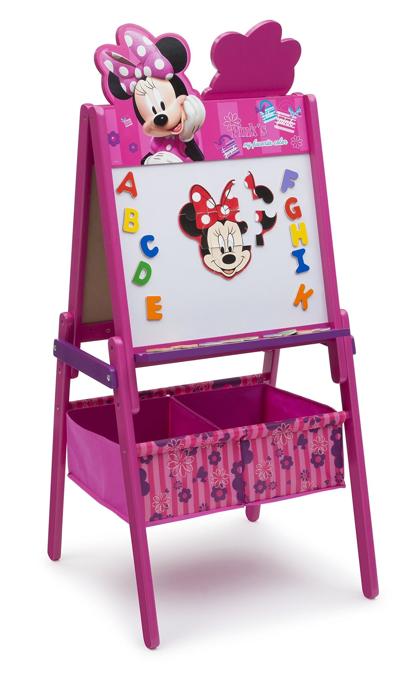 Delta Children Wooden Double-Sided Kids Easel with Storage -Ideal for Arts & Crafts, Homeschooling and More, Disney Minnie Mouse