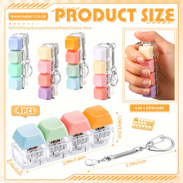 Halloscume 4 Pcs Keyboard mature-themed Fidget Toy Clicker Toy 4-in-1 Keyboard Fidget Keychain Cube Mechanical Key Button Clicker Stress Relief Gift for Office School Home to Pass the Time (Watercolor Colors)