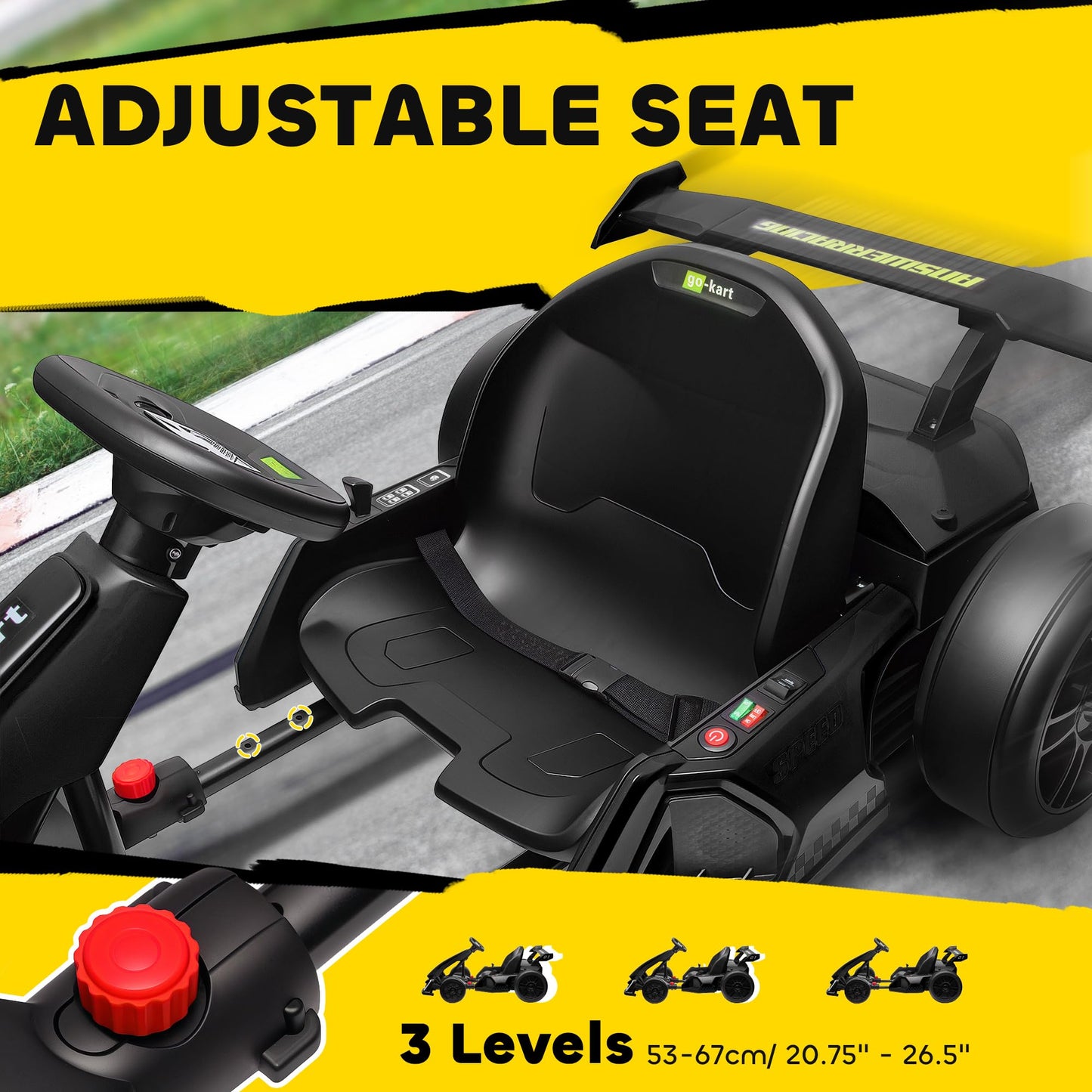 Aosom 24V 7.5 Mph Electric Go Kart With Adjustable Seat, Drifting Car Battery Powered Ride On Toy Outdoor With Slow Start, Butto