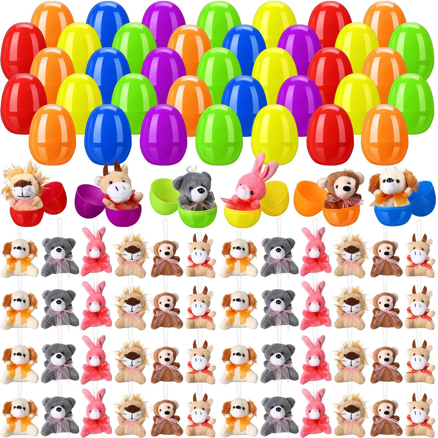 Syhood 96 Set Easter Eggs With Mini Plush Animals Easter Egg Toys Surprise For Kids Basket Stuffers Fillers Party Favor Gift Cla