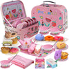 Tea Party Set for Little Girls,PRE-WORLD Princess Tea Time Toy Including Dessert,Cookies,Doughnut,Teapot Tray Cake, Tablecloth &