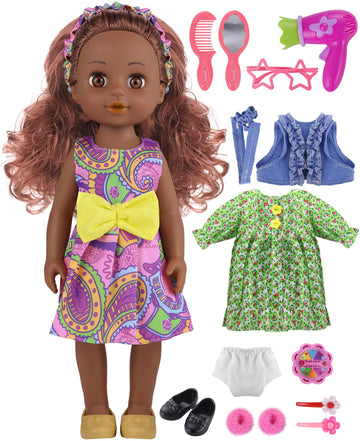 GAGAKU Black Doll for Girls, 14 Black Dolls Set for Toddlers Kids 1 2 3 4 5 6 Years Old, Black Girl Baby Doll with Hair to Comb,
