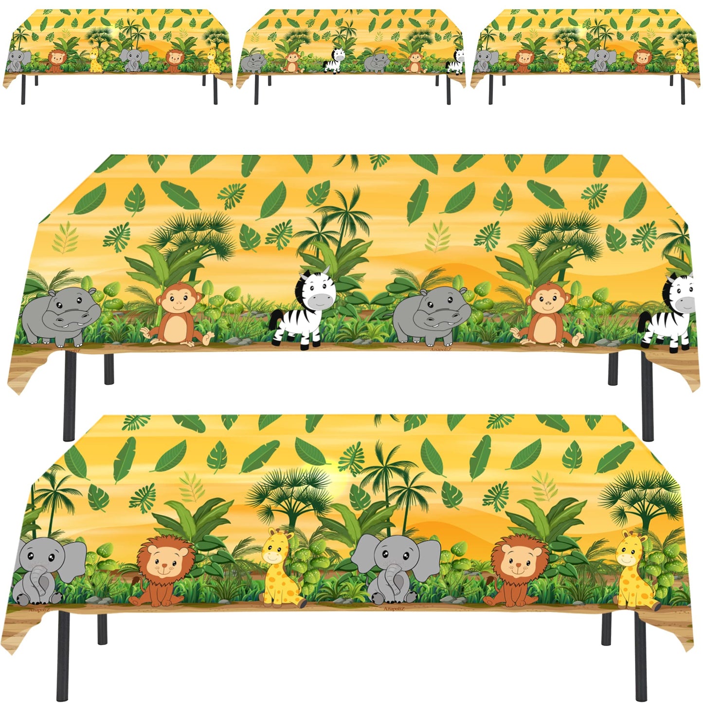 AnapoliZ Jungle Animal Tablecloth | 3 Pcs Pack 54 Wide x 102 Long | Plastic Safari Animal Table Cover | Zoo, Jungle Party Deco