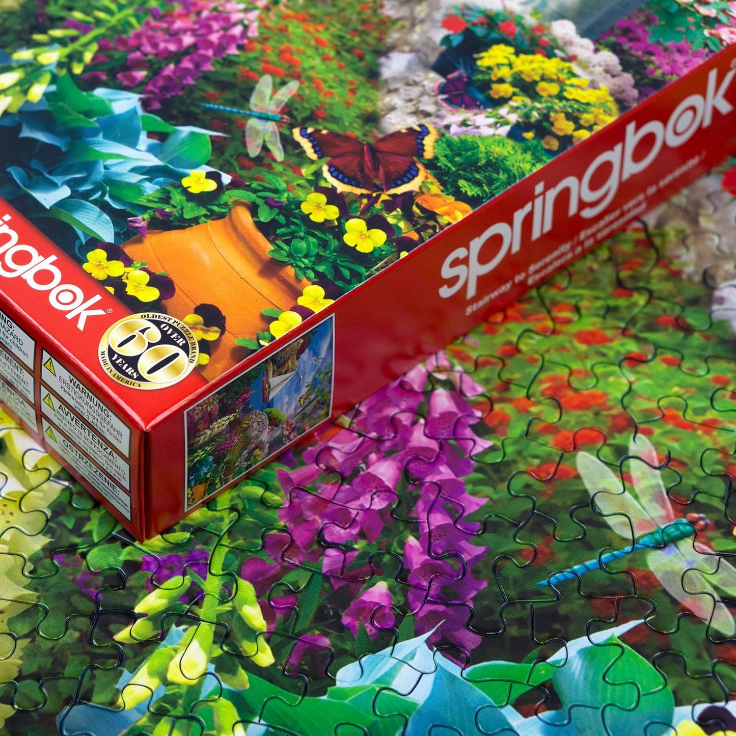 Springbok Stairway To Serenity 500 Piece Jigsaw Puzzle For Adults By Arist Alan Giana - Colorful Garden By The Ocean - Finished Size 23.5' X 18'