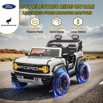 Enyopro 24V Ride On Toys For Big Kids, Licensed Ford Bronco Raptor 2-Seater Electric Car W/Remote Control, 21'' Spacious Seat, 2